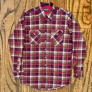 Vintage 70’s Woodland Plaid Flannel Rayon Blend Button Up Shirt